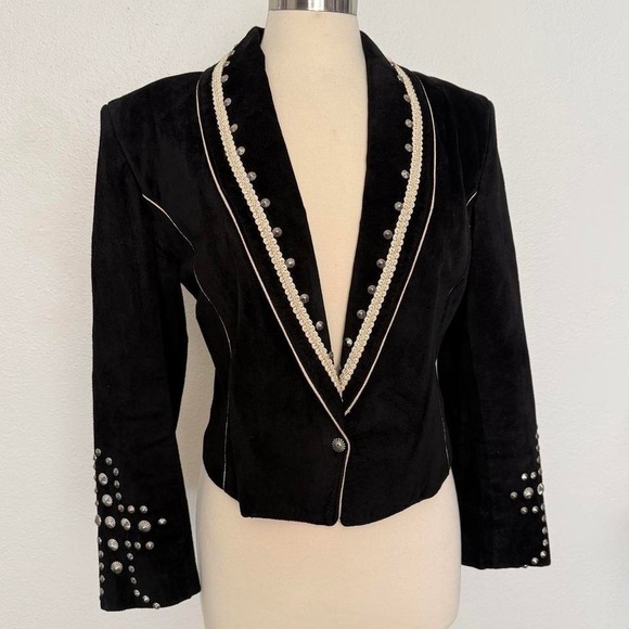 Vintage Concho Leather Jacket Cropped Western Studded Blazer USA Made - Picture 2 of 10